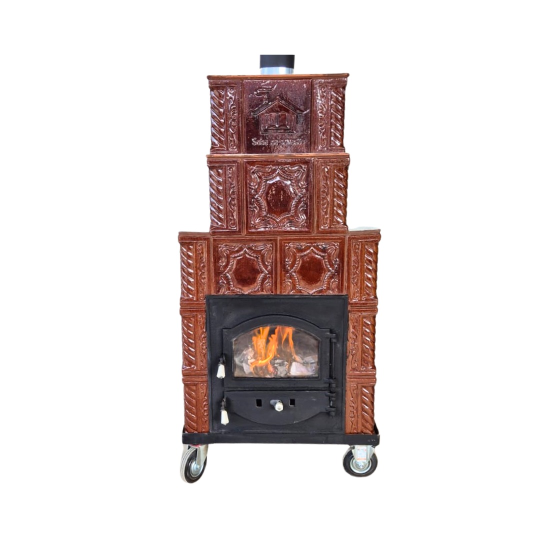 Soba semineu din teracota maro cu focar mare